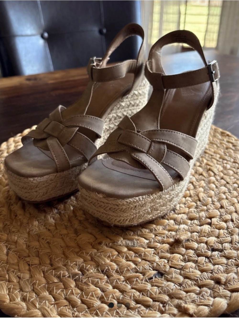 Report Taupe Braided Espadrille Wedge Sandals